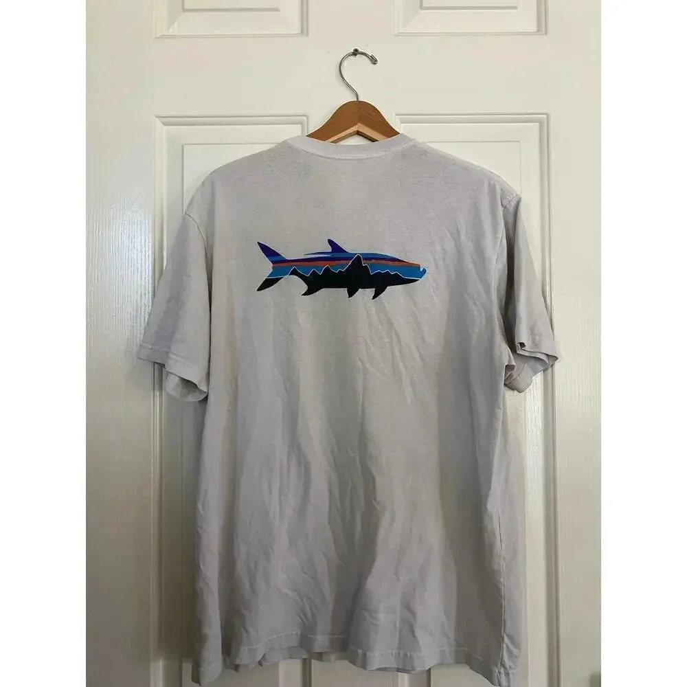 Patagonia grey Shark Graphic Regular Fit Short Sleeve T-Shirt Size L - Picture 1 of 5